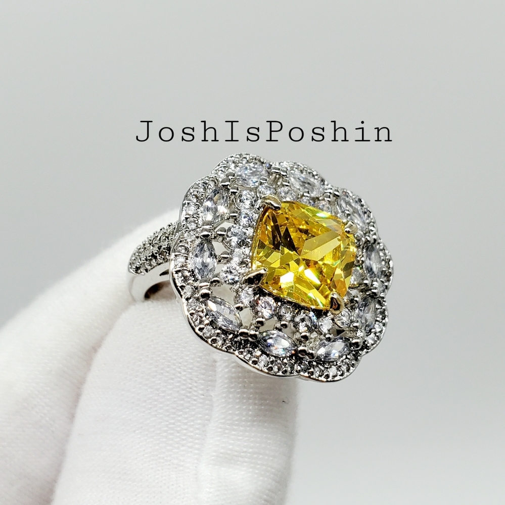 Sterling silver 925 cushion cut citrine ring sz 8